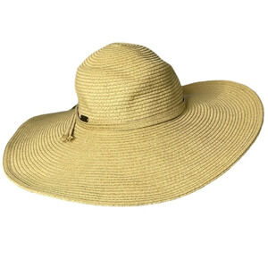 SUN N' SAND Shoreline Wide Brim Tan Floppy Sun Hat Paper Straw Weave UPF 50+